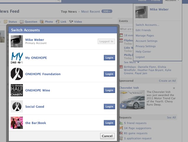 New Facebook Fan Page allows Admins to Switch Accounts