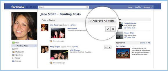 Approving hidden posts on Facebook of tagged pictures