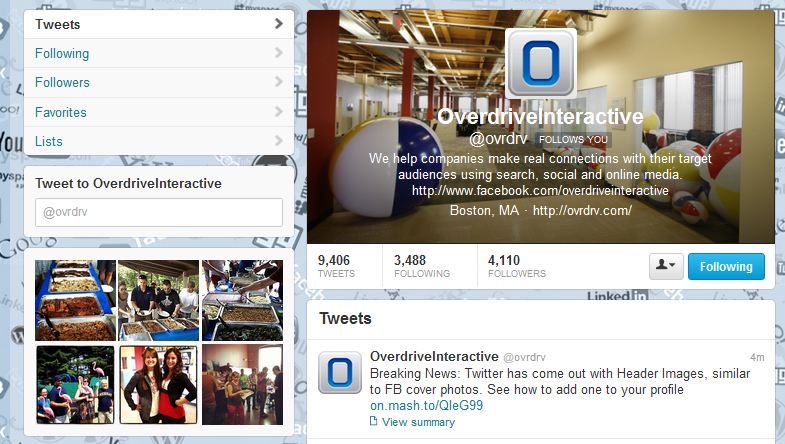 Overdrive Interactive Twitter Profile Page