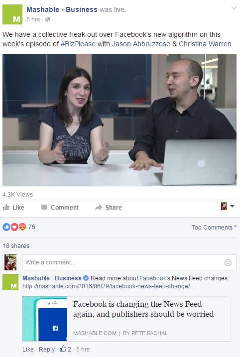 Mashable responds to Facebook algorithm update