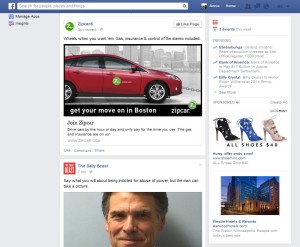 Example of a Facebook home page
