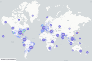 Hashtag usage map of #FacebookDown during outage