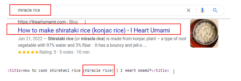 Google does not show your query example-miricle rice