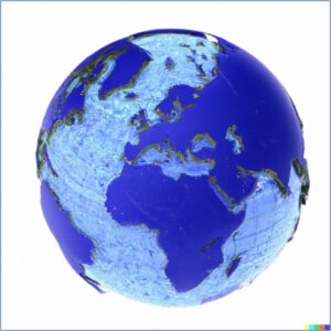 AI-generated image of blue 3-D Earth to represent enterprise international SEO.