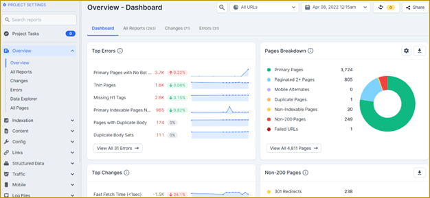 Screenshot of DeepCrawl dashboard interface.