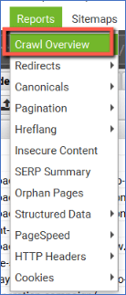 Screenshot of ScreamingFrog's "Report" menu.