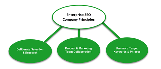 Simple white and green flowchart showing enterprise SEO company principles.