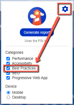 Lighthouse Chrome plugin best practices setting.