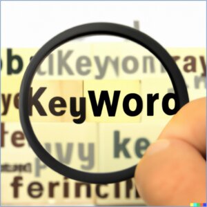 "Keyword" in block letters under magnifying lens to represent enterprise SEO strategies.