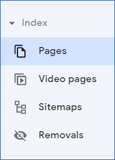 Google Search Console "Index" menu.