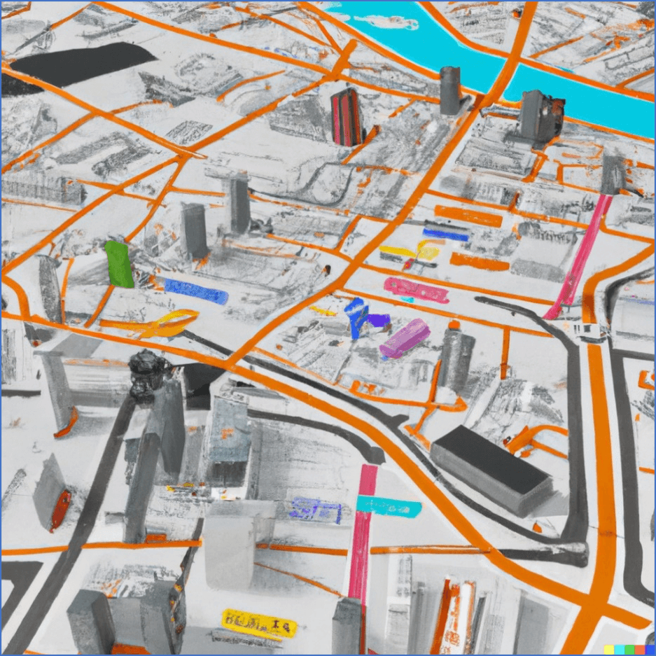Abstract image of city street map view with orange roads.